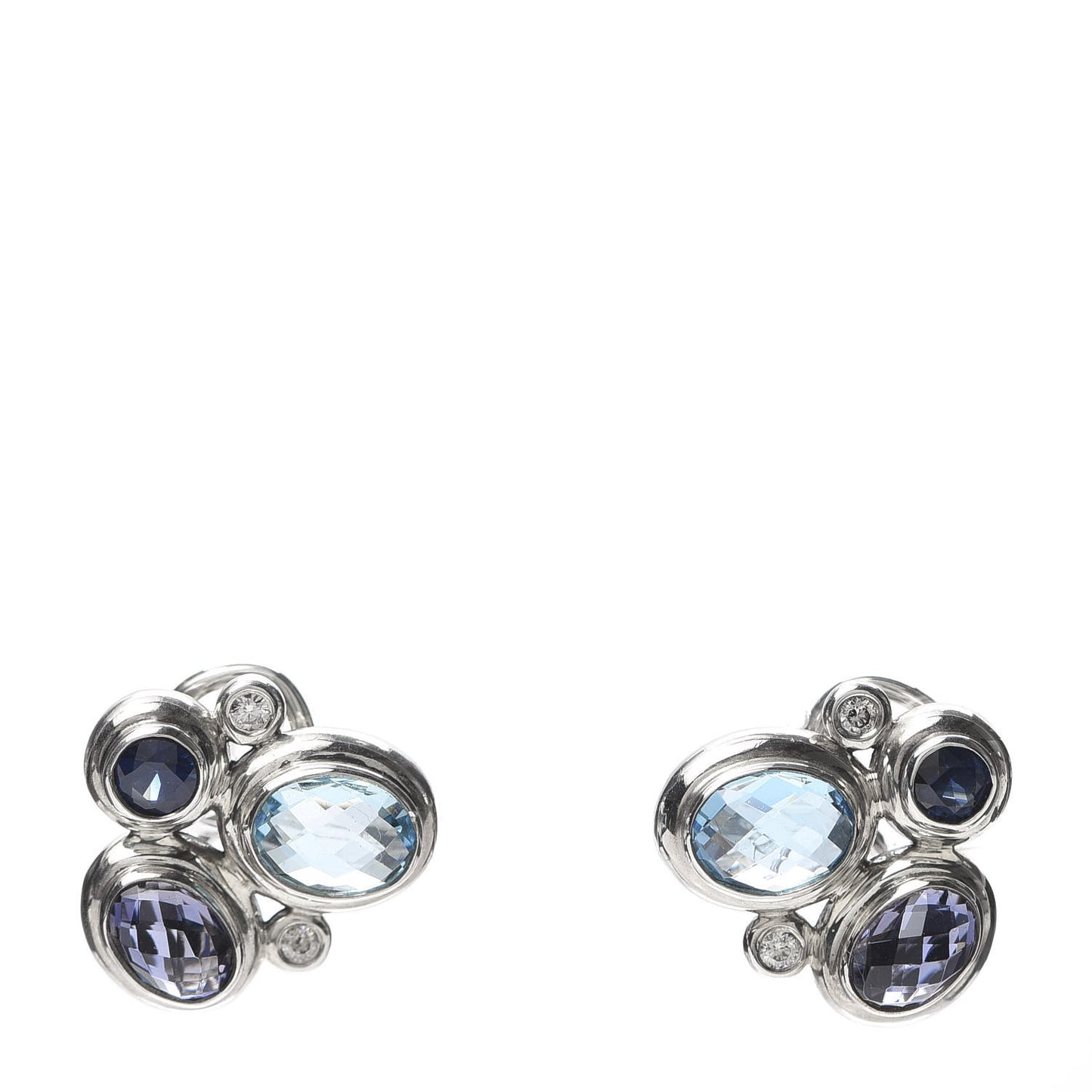 Sterling Silver Diamond Blue Topaz Sapphire Iolite Mosaic Earrings