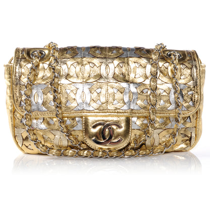 Chanel Calfskin Crackled CC Mix Medium Flap Gold Silver 1 of 9