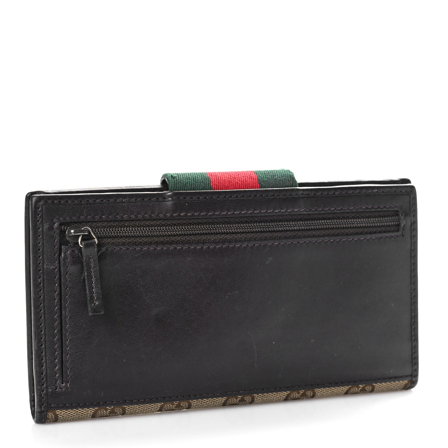 Gucci Monogram Calfskin Ladies Web Continental Wallet Beige Ebony Cocoa 3 of 13
