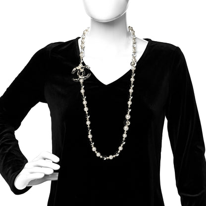 Chanel Resin Pearl Crystal CC Long Necklace Transparent Gold 2 of 5