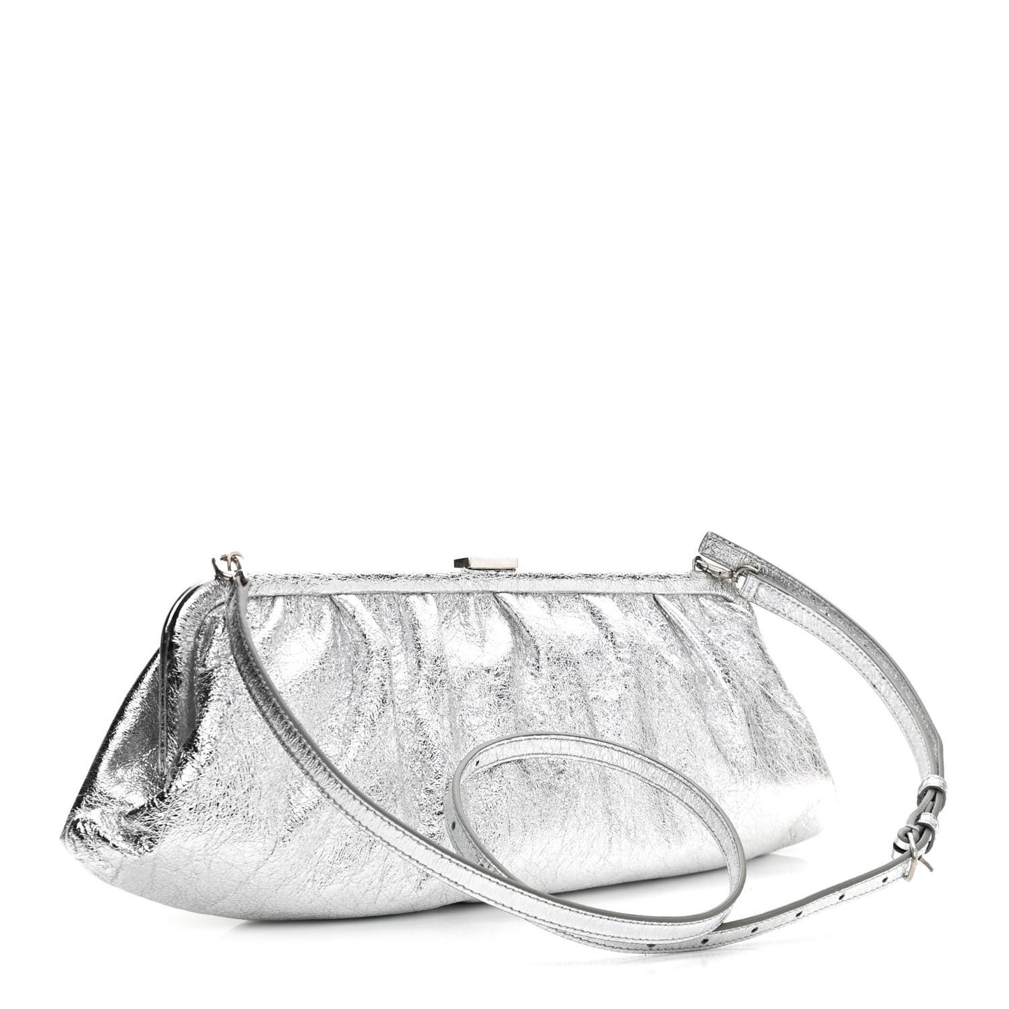 Metallic Textured Calfskin Logo XL Cloud Clutch Silver