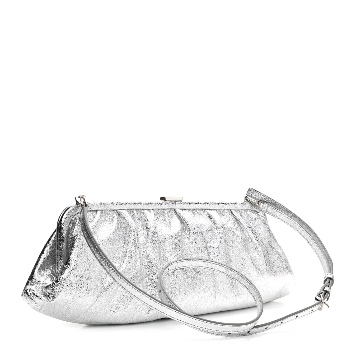 Balenciaga Metallic Textured Calfskin Logo XL Cloud Clutch Silver 3 of 10
