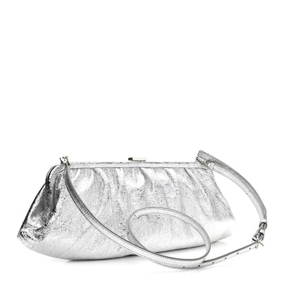 Balenciaga Metallic Textured Calfskin Logo XL Cloud Clutch Silver 3 of 10