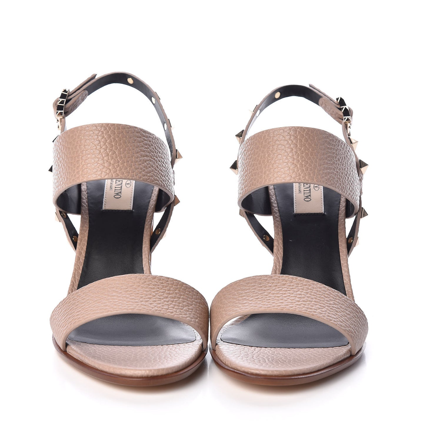Pebbled Calfskin Rockstud Double Slingback Strap 85mm Sandals 39.5 Poudre
