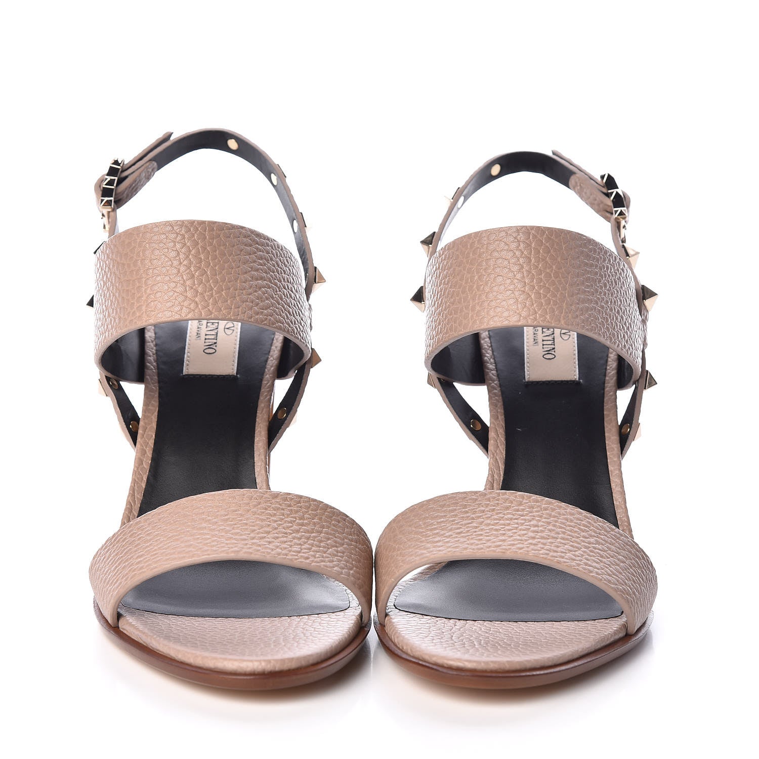 Valentino Garavani Pebbled Calfskin Rockstud Double Slingback Strap 85mm Sandals 39.5 Poudre 2 of 8
