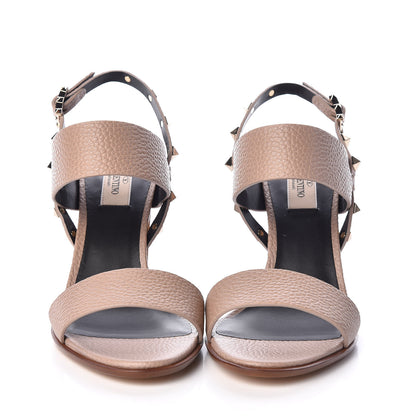 Valentino Garavani Pebbled Calfskin Rockstud Double Slingback Strap 85mm Sandals 39.5 Poudre 2 of 8