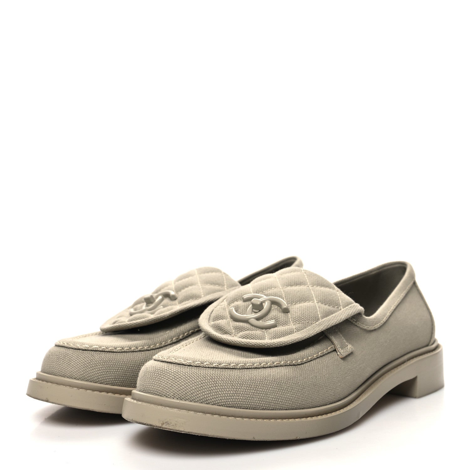 Chanel Canvas Quilted CC Turnlock Loafers 40 Beige 3 of 9