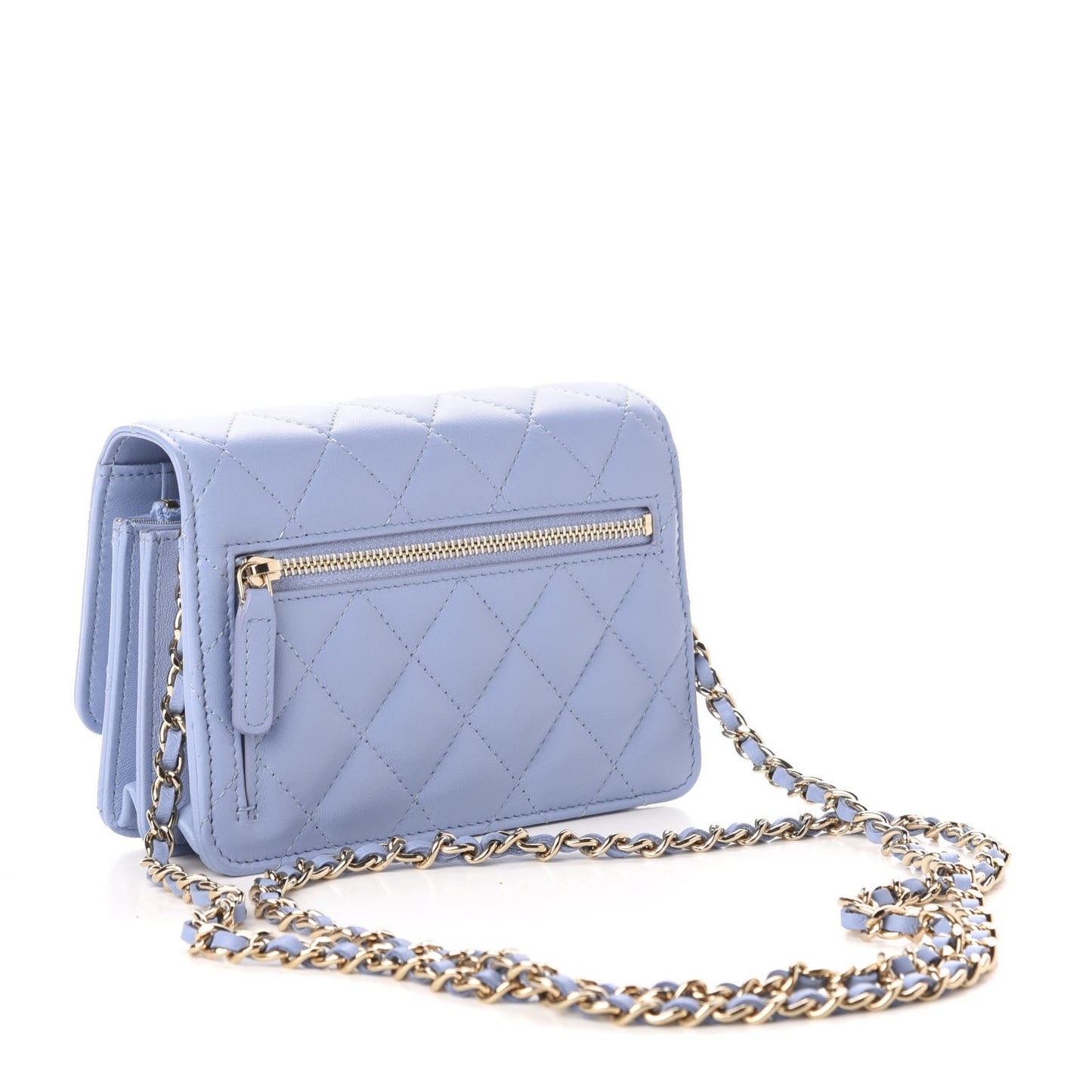 Lambskin Quilted Mini Wallet On Chain WOC Light Blue