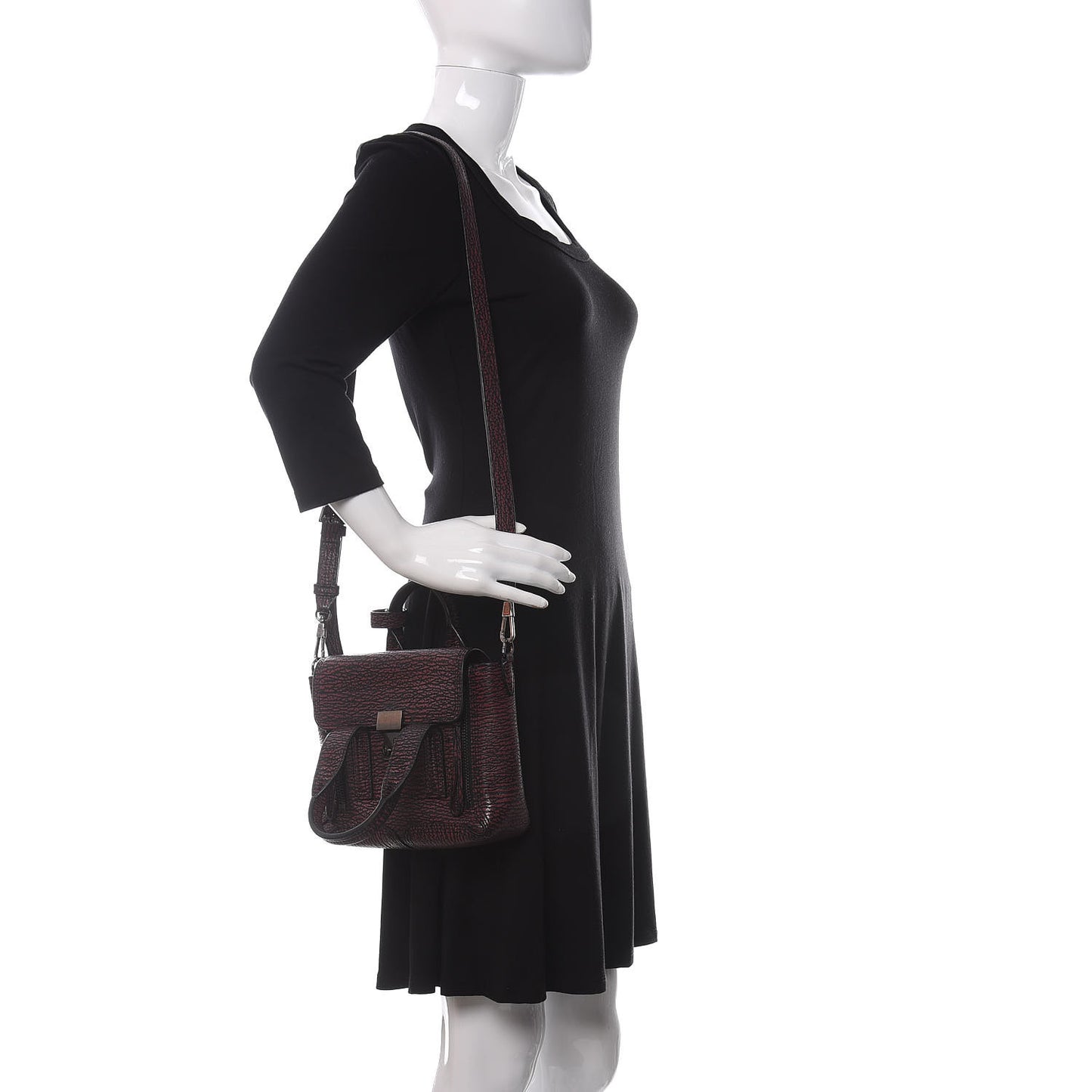 3.1 Textured Calfskin Mini Pashli Satchel Black Red