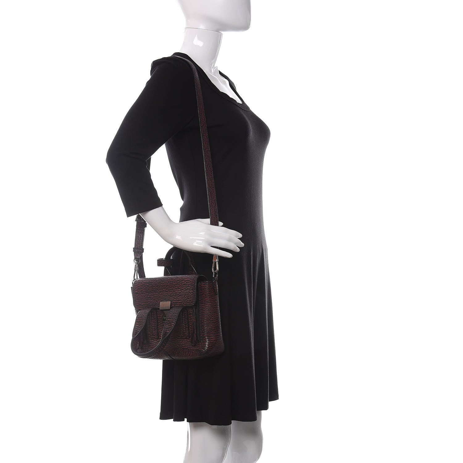3.1 Phillip Lim 3.1 Textured Calfskin Mini Pashli Satchel Black Red 2 of 13