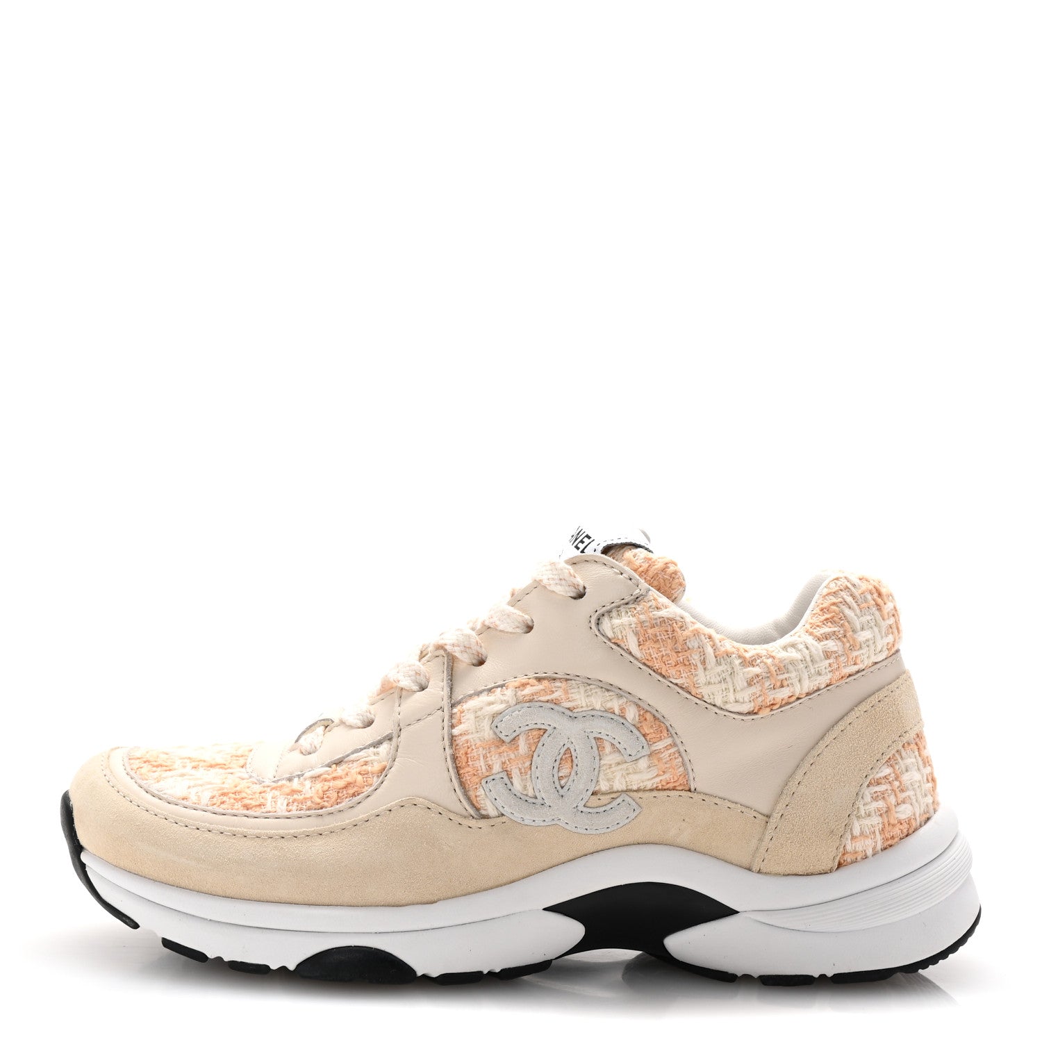 Chanel Tweed Suede Calfskin Womens CC Sneakers 35.5 Orange 1 of 9