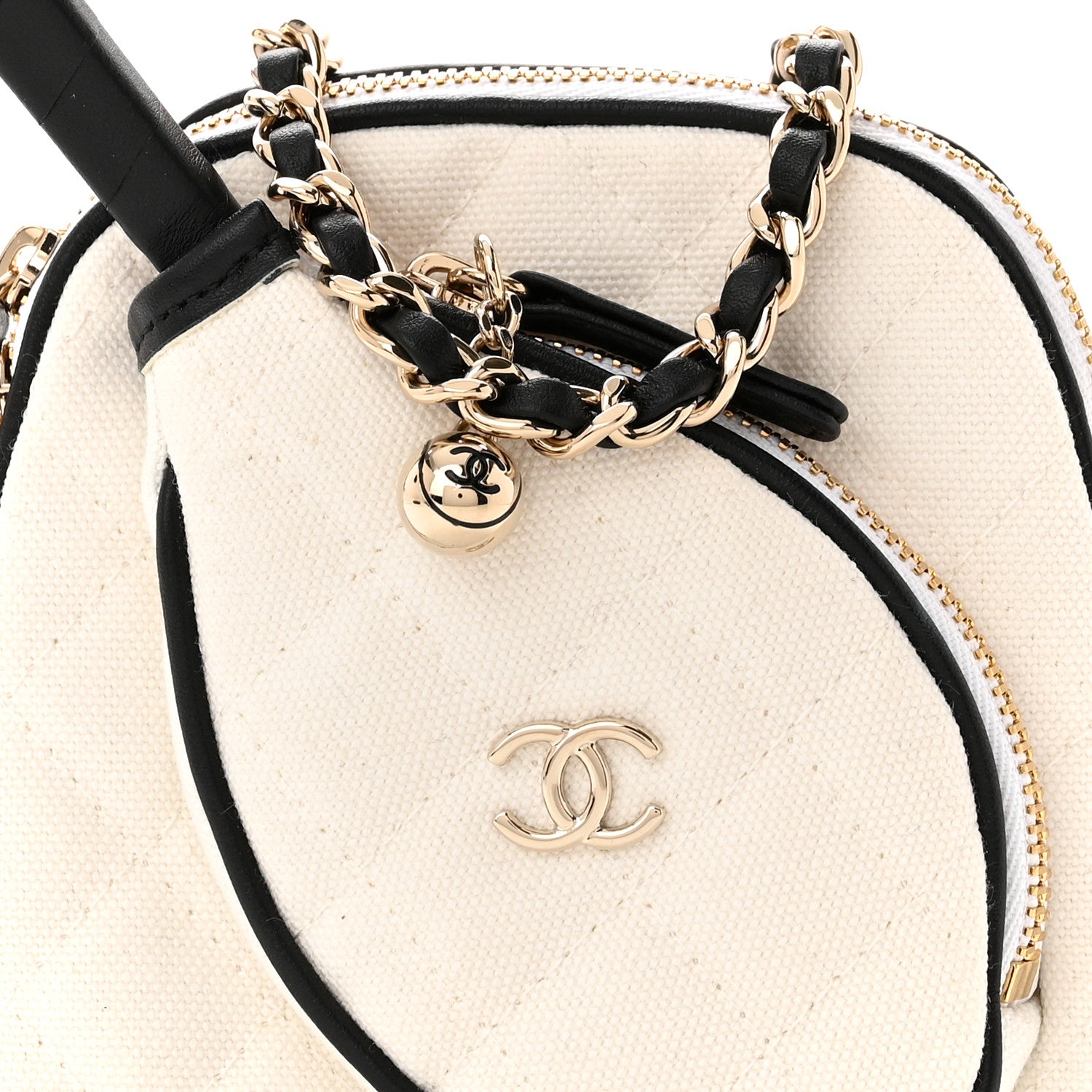 Chanel Canvas Calfskin Tennis Racket Mini Bag White Black 10 of 13
