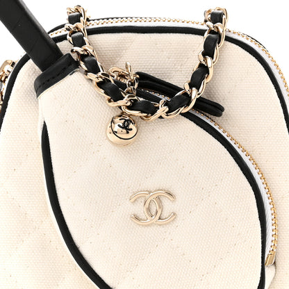 Chanel Canvas Calfskin Tennis Racket Mini Bag White Black 10 of 13
