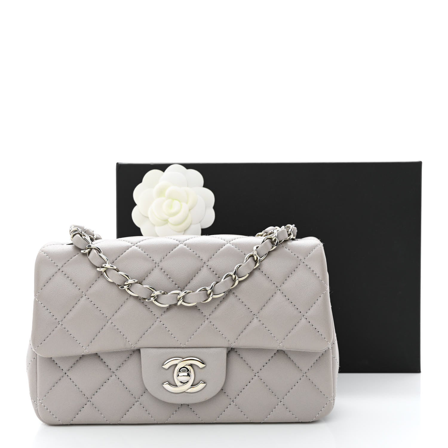 Chanel Lambskin Quilted Mini Rectangular Flap Grey 1301081