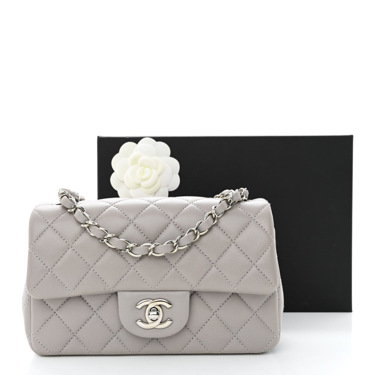 Lambskin Quilted Mini Rectangular Flap Grey