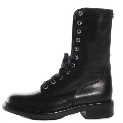 Chanel Leather Combat Boots 39.5 Black 1 of 8