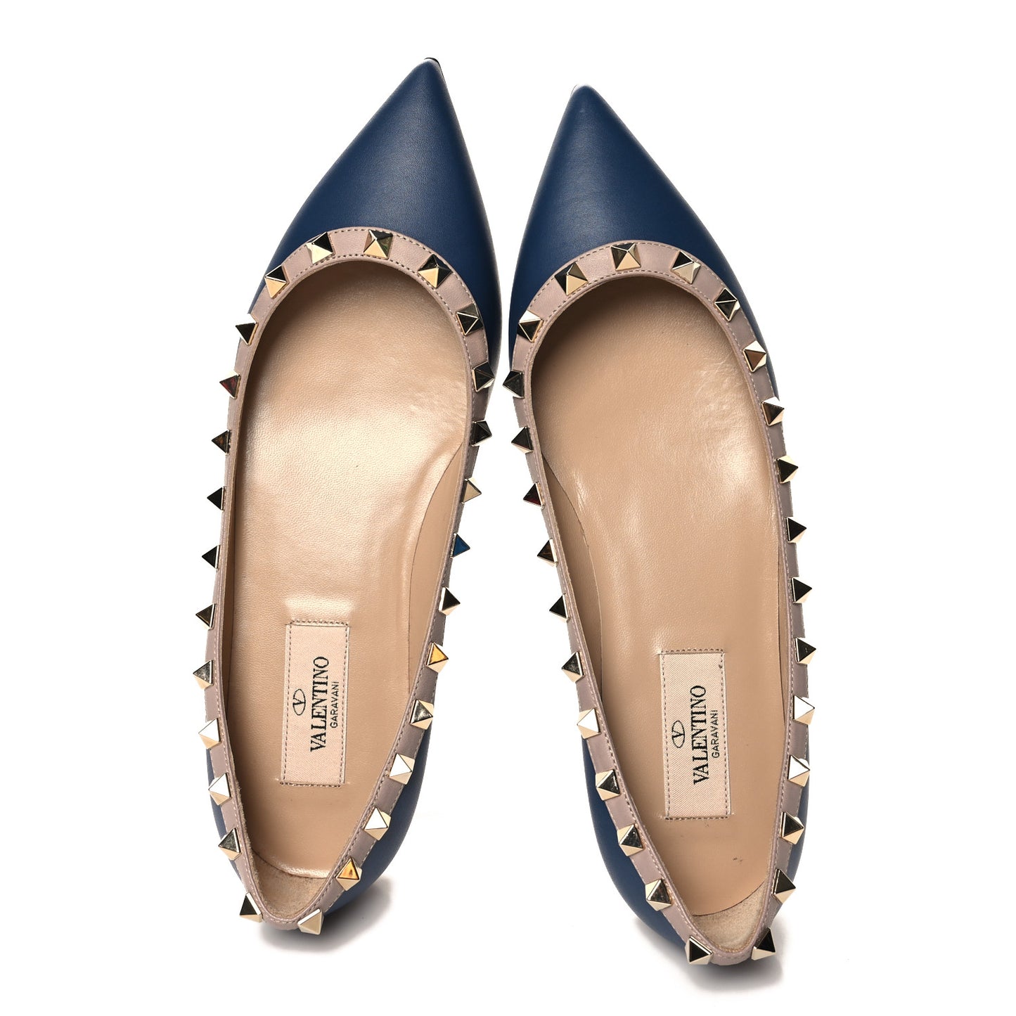 Calfskin Nappa Rockstud Ballerina Flats 36.5 Indigo Poudre