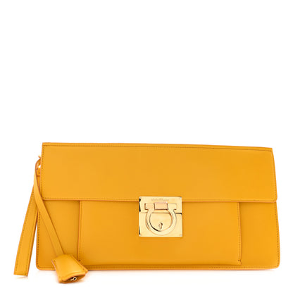 Salvatore Ferragamo Smooth Calfskin Gancini Clutch Yellow 1 of 5