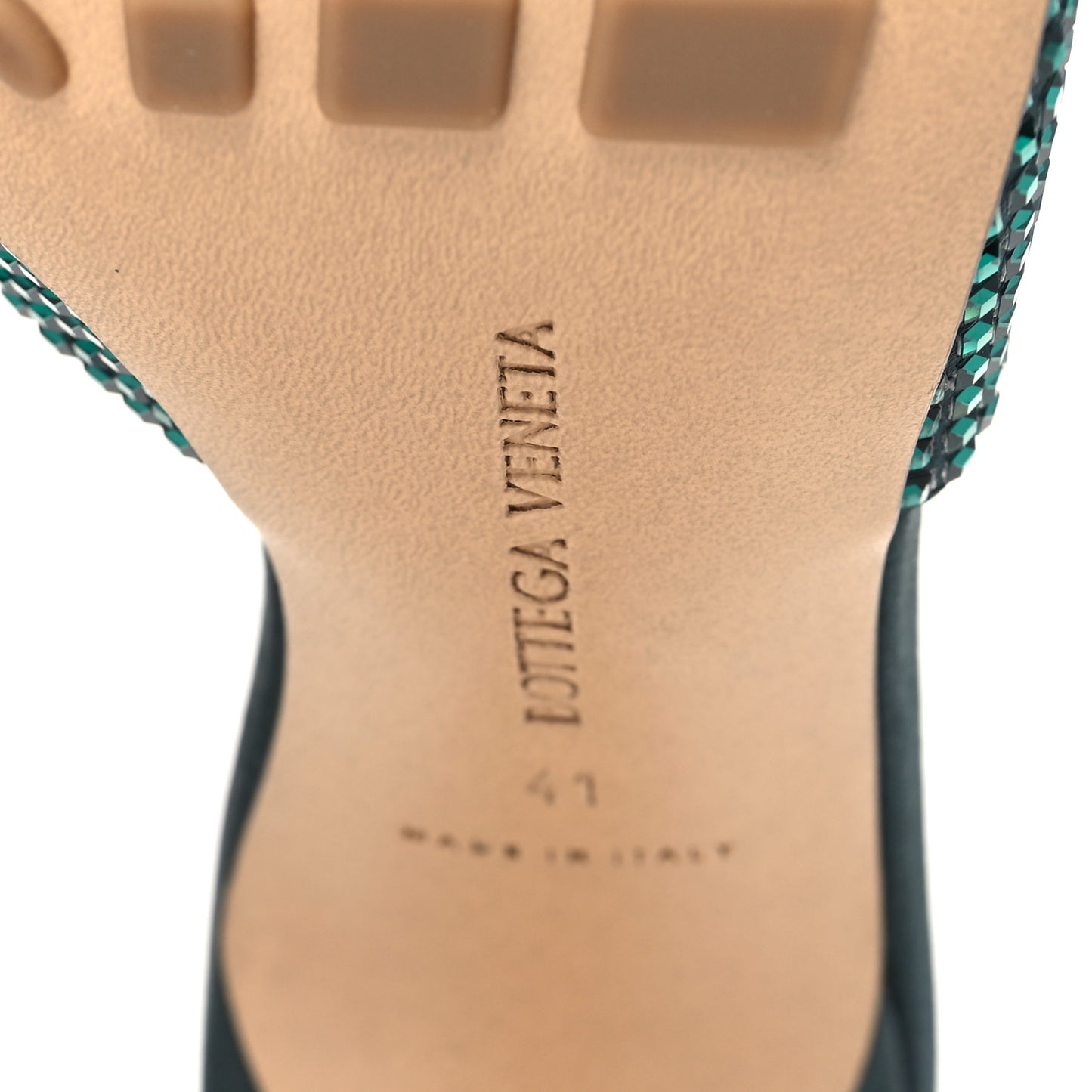 Satin Crystal Embellished Stretch Mule Sandals 41 Green