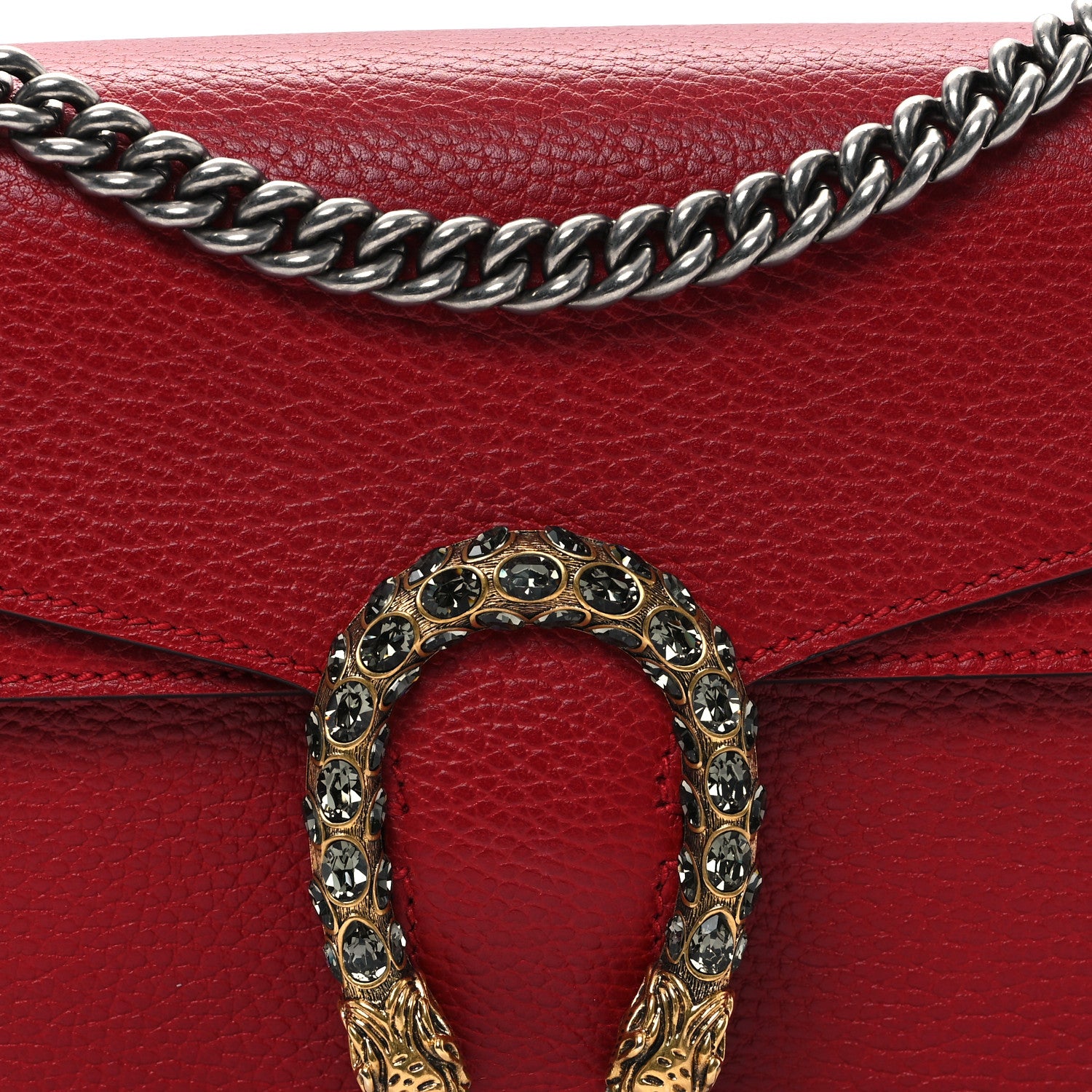 Gucci Dollar Calfskin Swarovski Crystal Small Dionysus Shoulder Bag Hibiscus Red 8 of 10