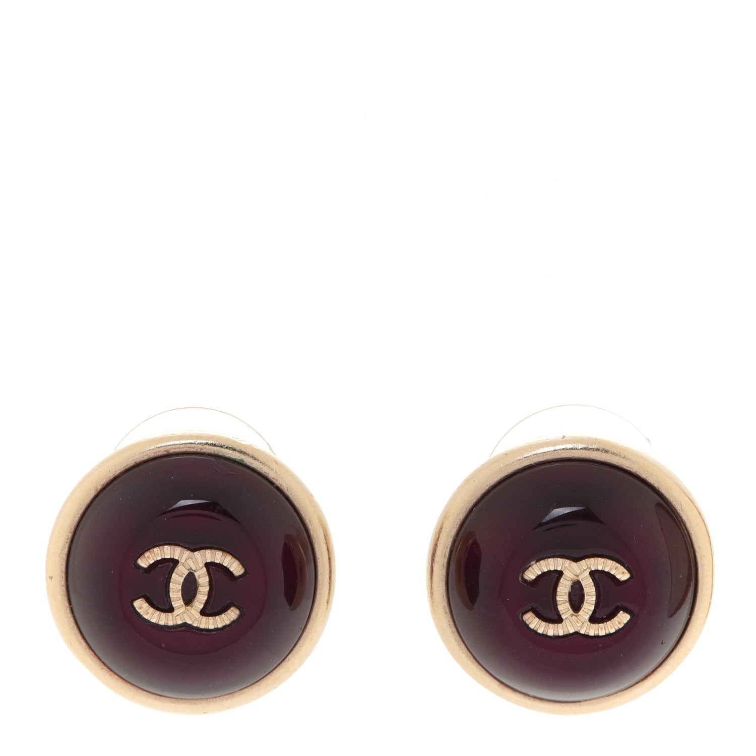 Chanel Gripoix CC Stud Earrings Red Gold 1 of 5
