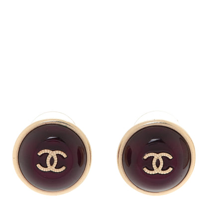 Chanel Gripoix CC Stud Earrings Red Gold 1 of 5