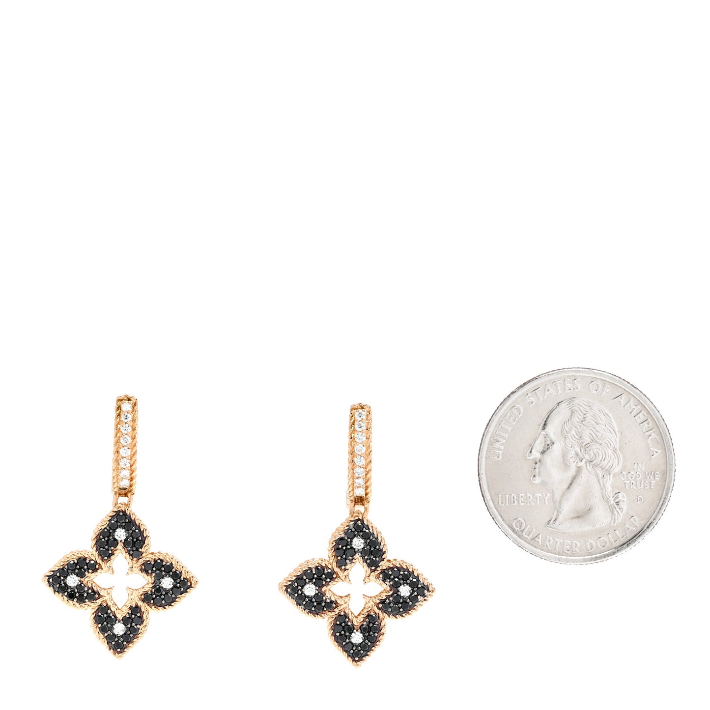 18K Rose Gold Black Diamond Petite Venetian Princess Flower Hoop Earrings