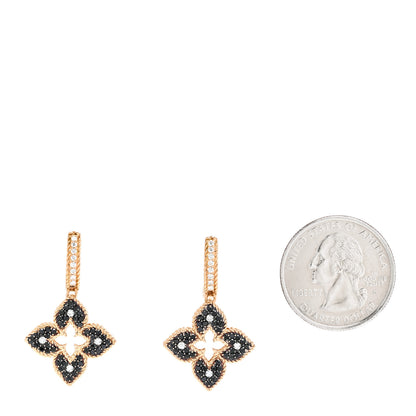 Roberto Coin 18K Rose Gold Black Diamond Petite Venetian Princess Flower Hoop Earrings 2 of 4