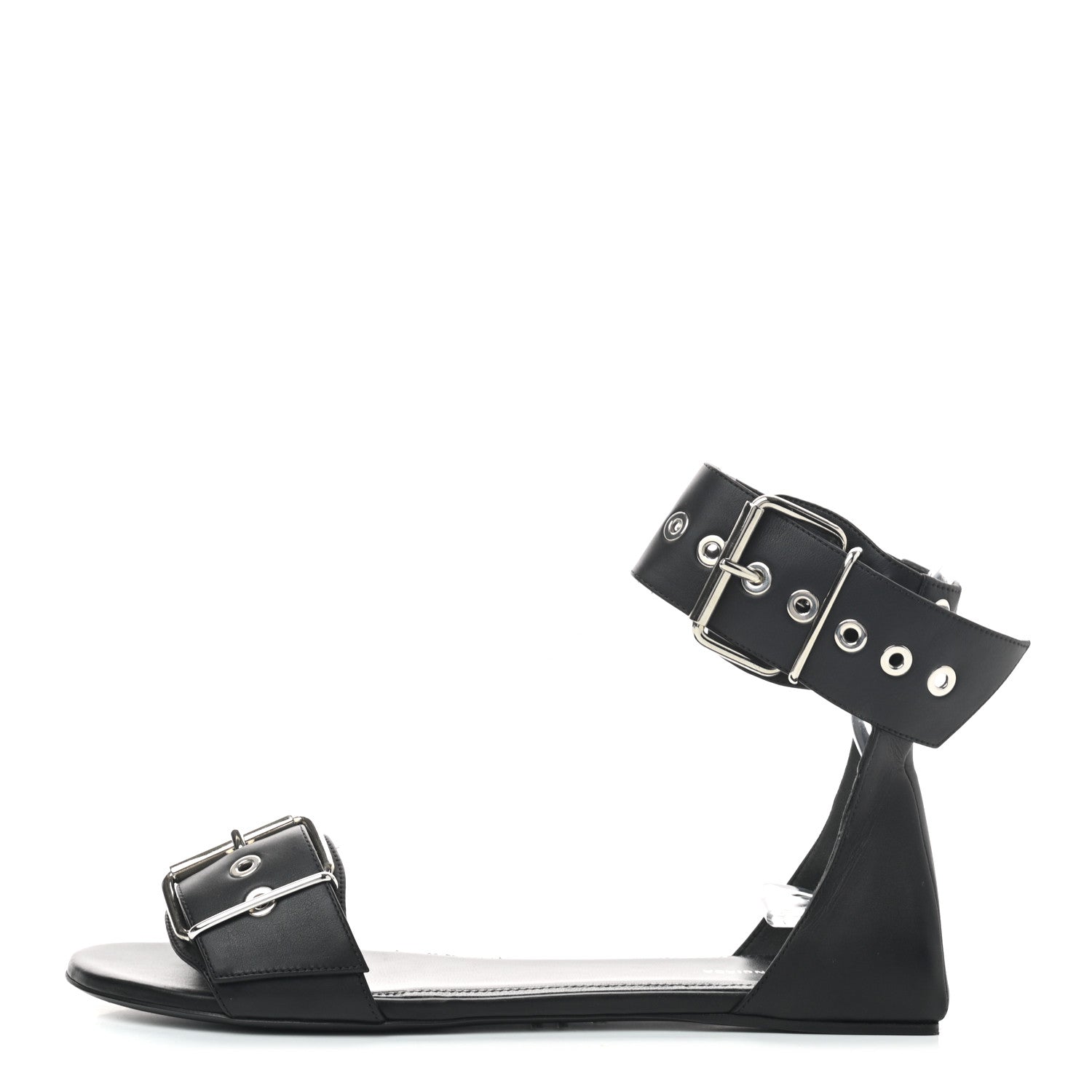 Balenciaga Shiny Calfskin Belt Flat Sandals 37 Black 1 of 8