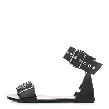 Balenciaga Shiny Calfskin Belt Flat Sandals 37 Black 1 of 8