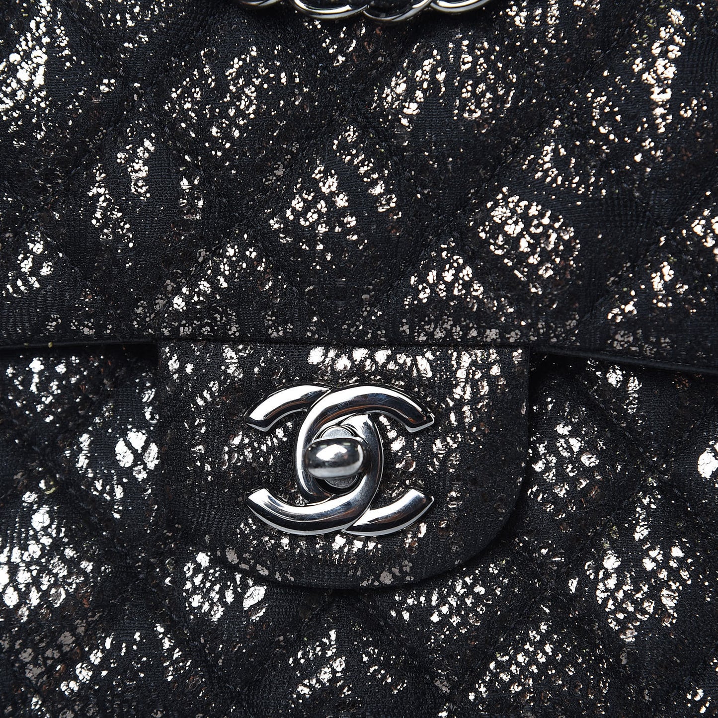 Lace Metallic Goatskin Medium Double Flap Black Silver