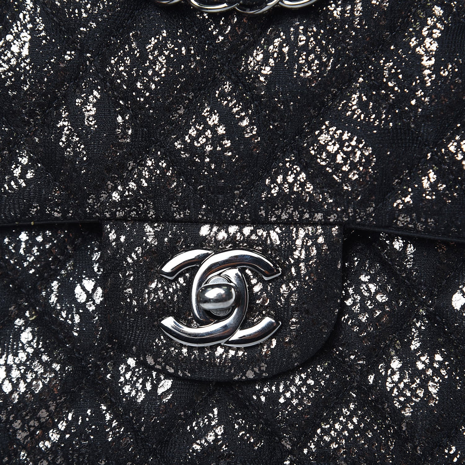 Chanel Lace Metallic Goatskin Medium Double Flap Black Silver 8 of 13