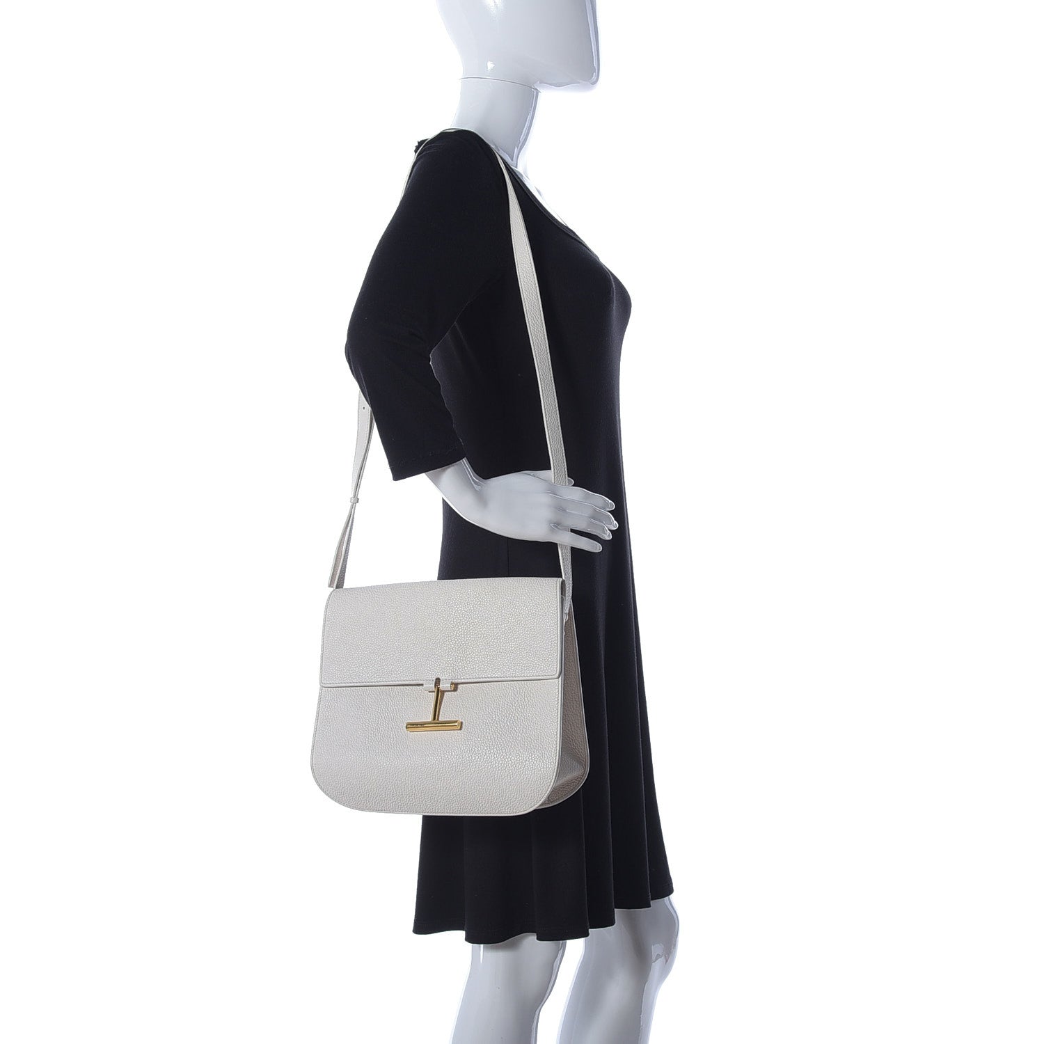 Tom Ford Grained Calfskin Large T Clasp Tara Crossbody Bag White 2 of 9