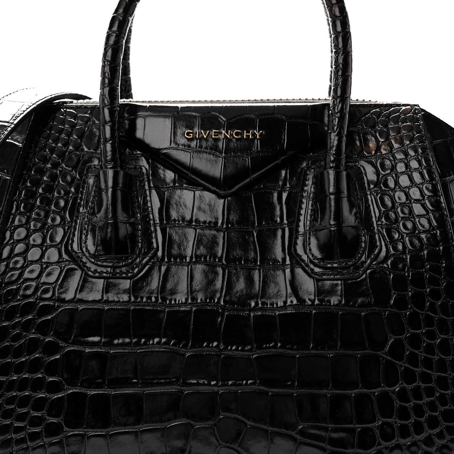 Calfskin Crocodile Embossed Small Antigona Black