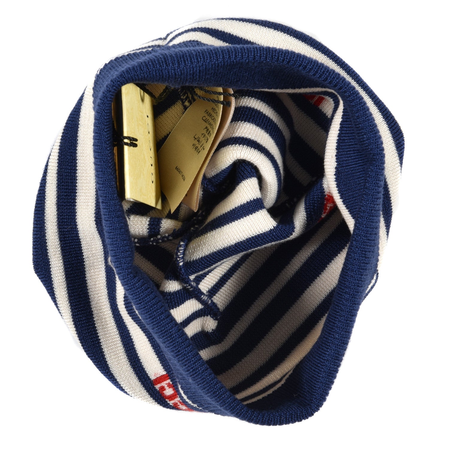 Gucci Wool Stripe Beanie Hat L White Red Blue 3 of 4