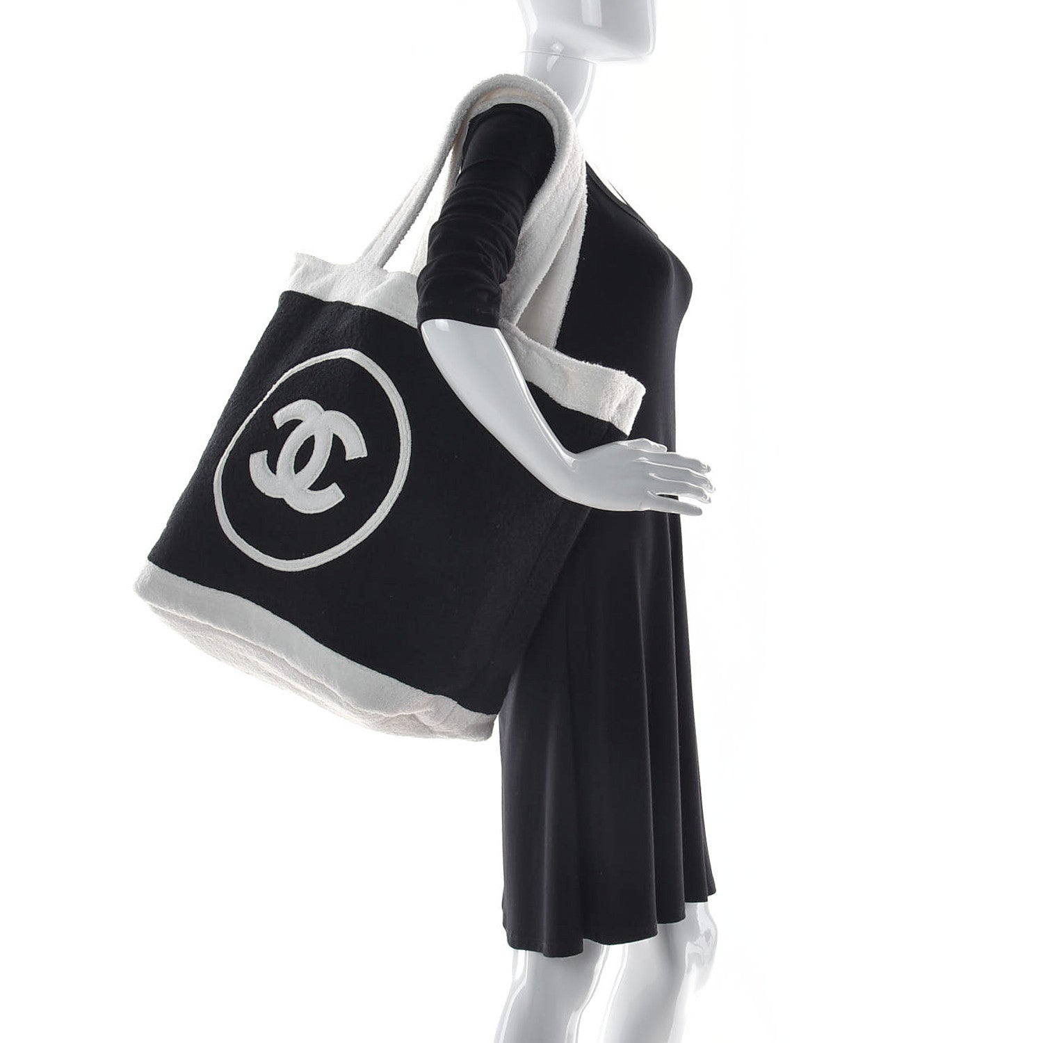 Chanel Terry Cotton CC Beach Tote Towel Set Black White 2 of 12