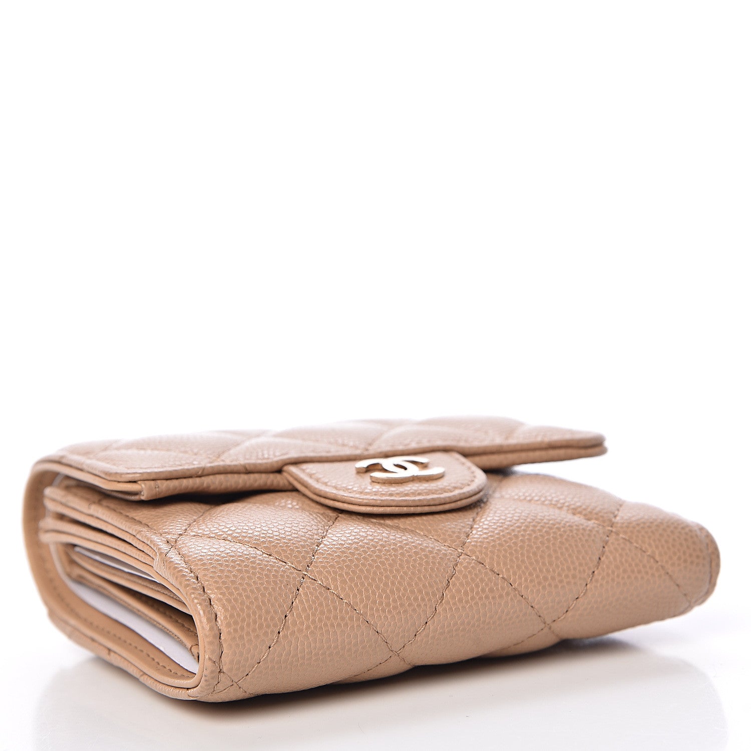 Chanel Caviar Quilted Compact Flap Wallet Beige 4 of 10