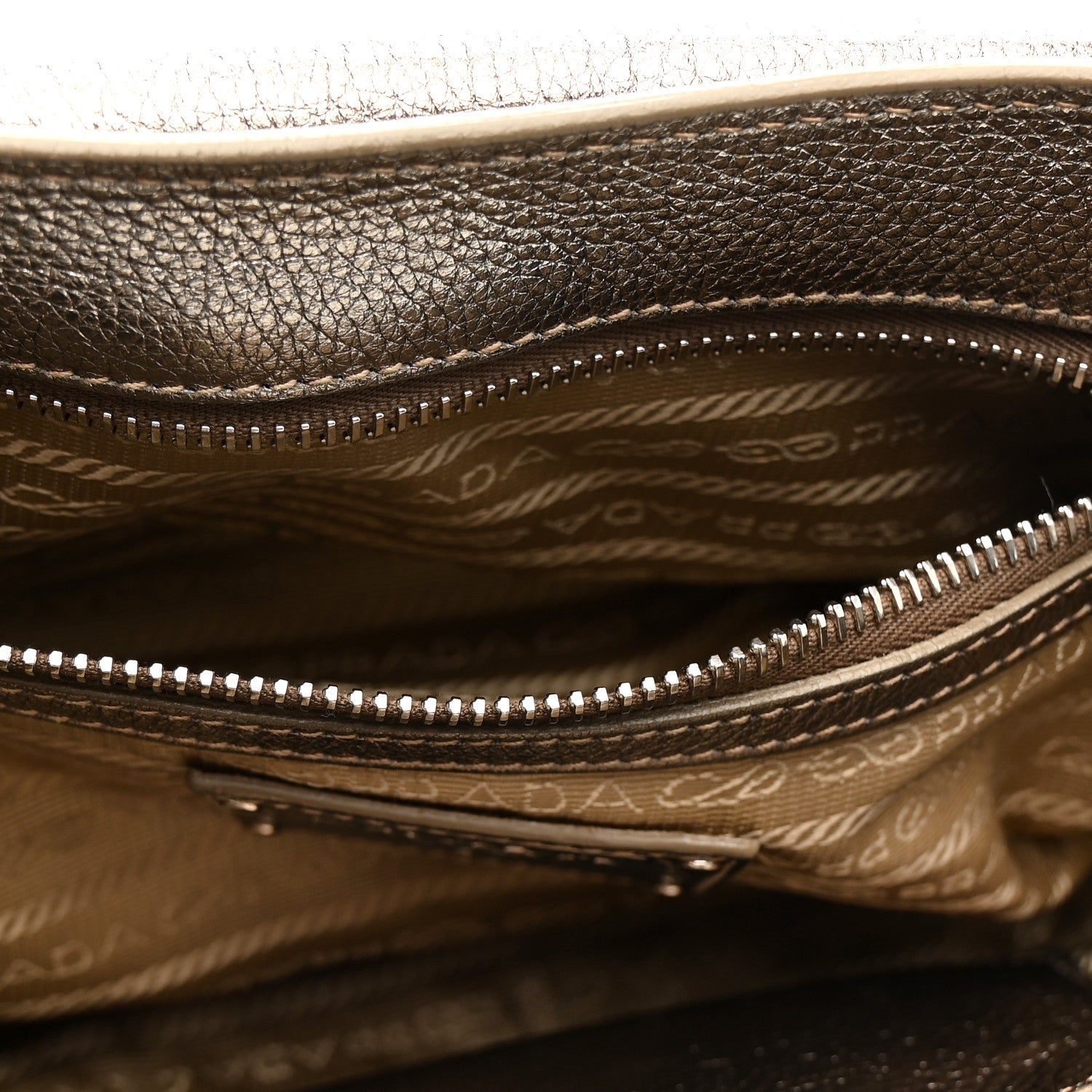 Prada Metallic Vitello Daino Pushlock Shoulder Bag Peltro 13 of 21