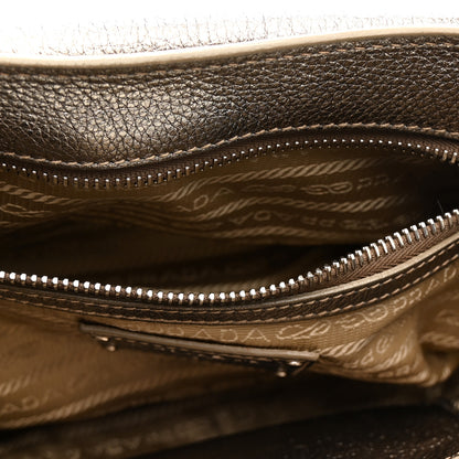 Prada Metallic Vitello Daino Pushlock Shoulder Bag Peltro 13 of 21