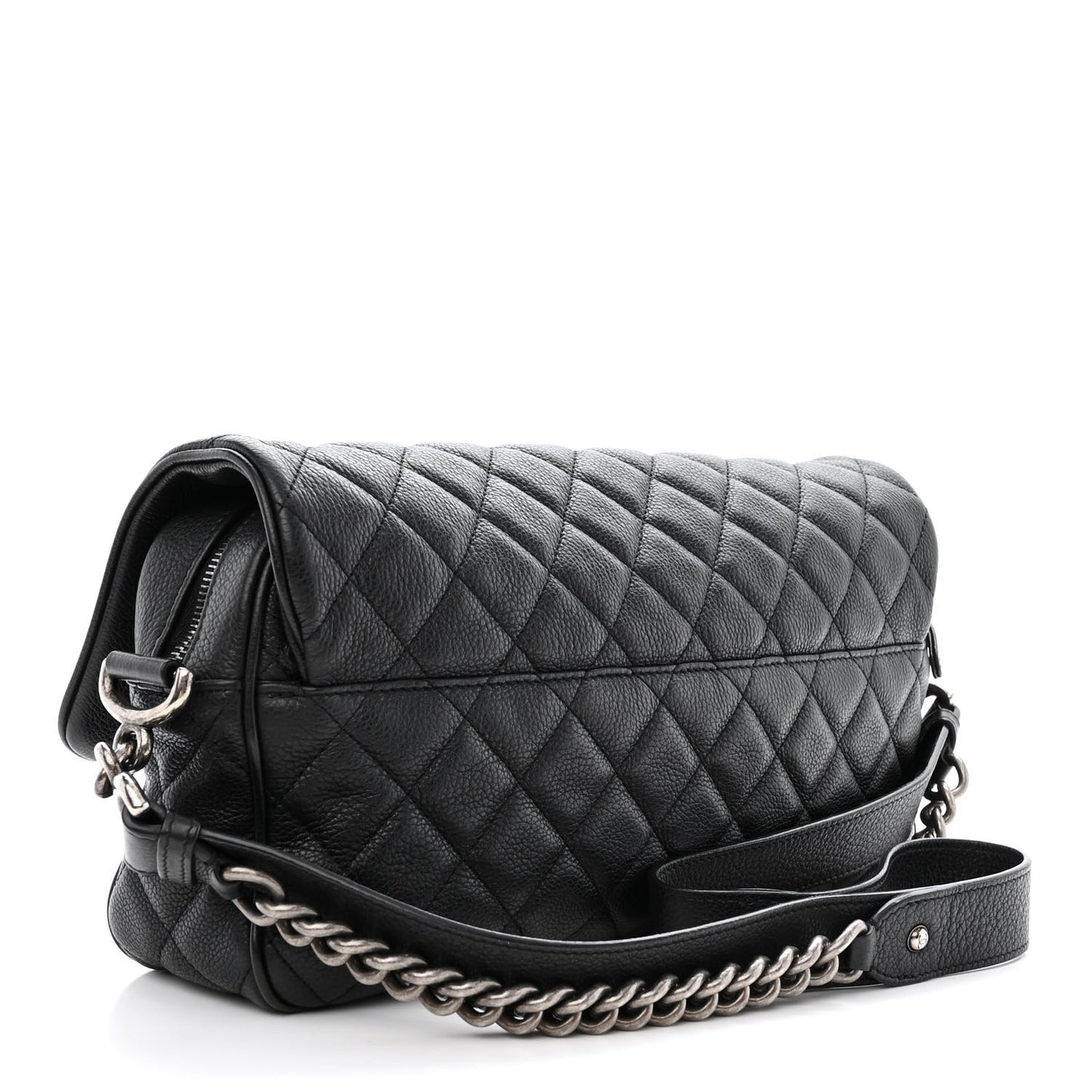 Grained Calfskin Quilted Medium Casual Rock Flap Black