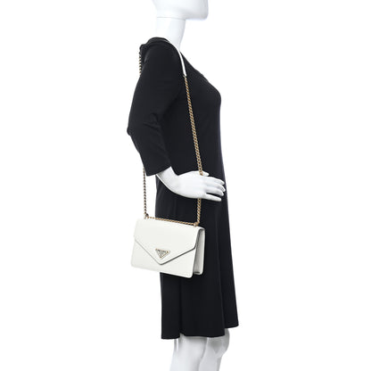 Prada Saffiano Soft Calfskin Metal Triangle Logo Envelope Chain Shoulder Bag White 2 of 9