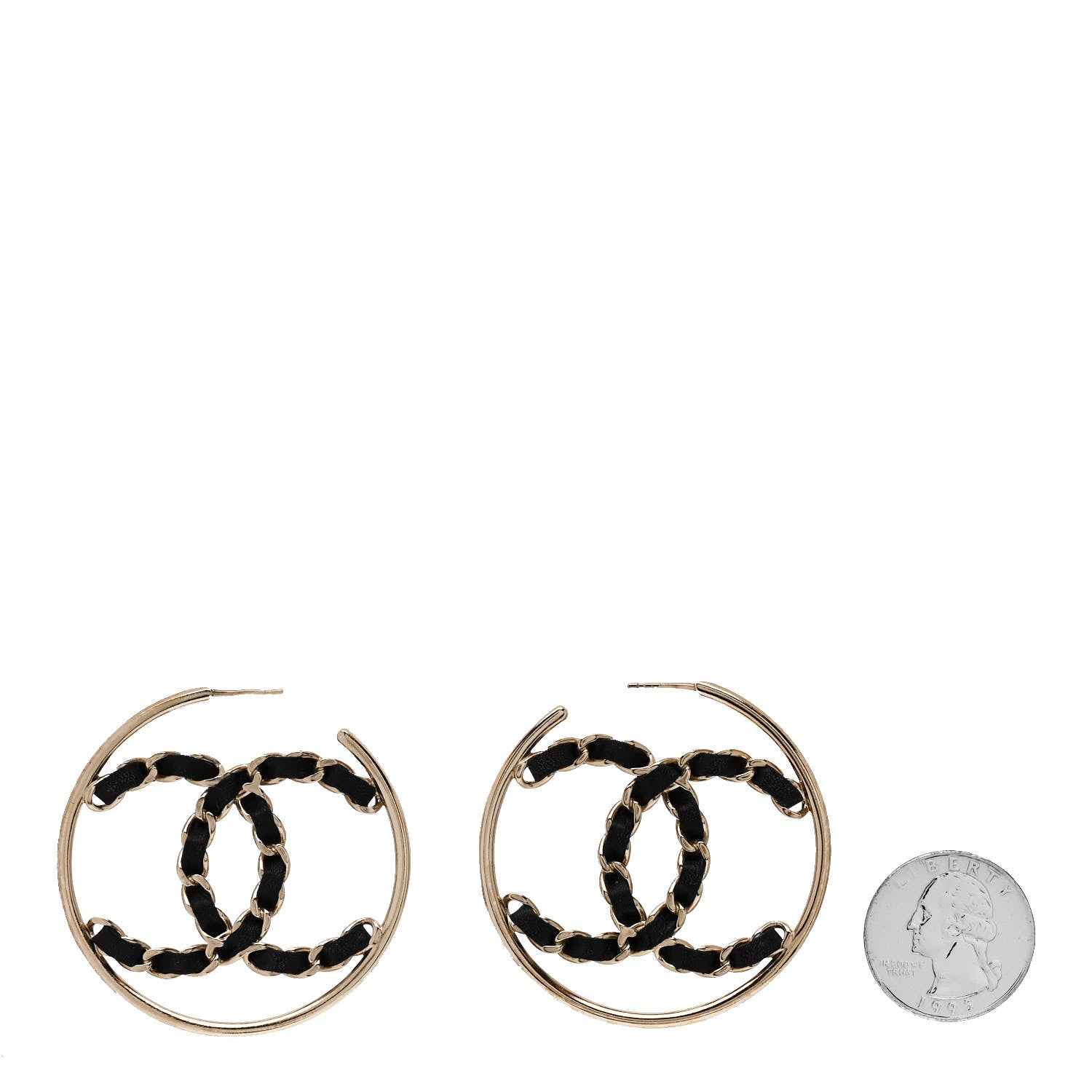 Chanel Lambskin CC Chain Hoop Earrings Black Gold 2 of 5