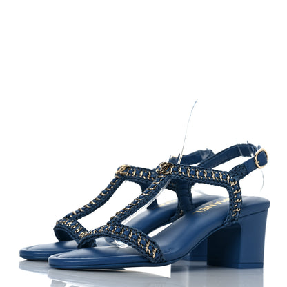Chanel Lambskin CC Chain Braided Sandals 39 Blue 3 of 8