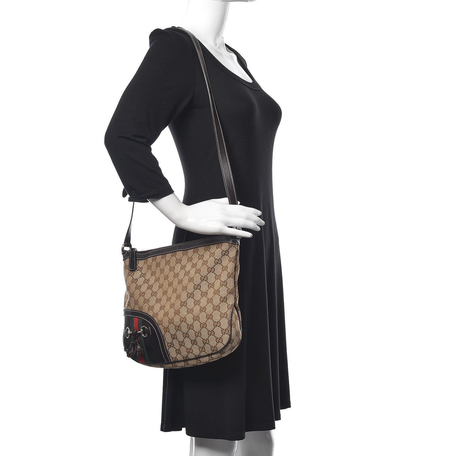 Gucci Monogram Horsebit Tassel Messenger Bag Dark Brown 2 of 10