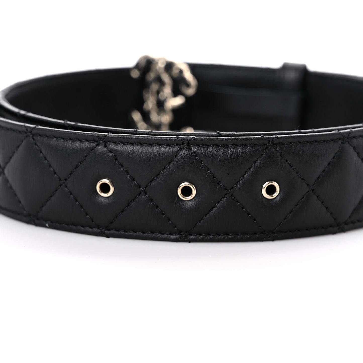 Calfskin Quilted CC Chain Belt 85 Black