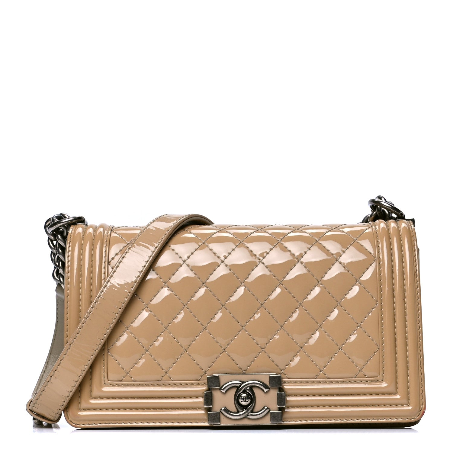 Chanel Patent Calfskin Enamel Quilted Medium Boy Flap Beige 1 of 7