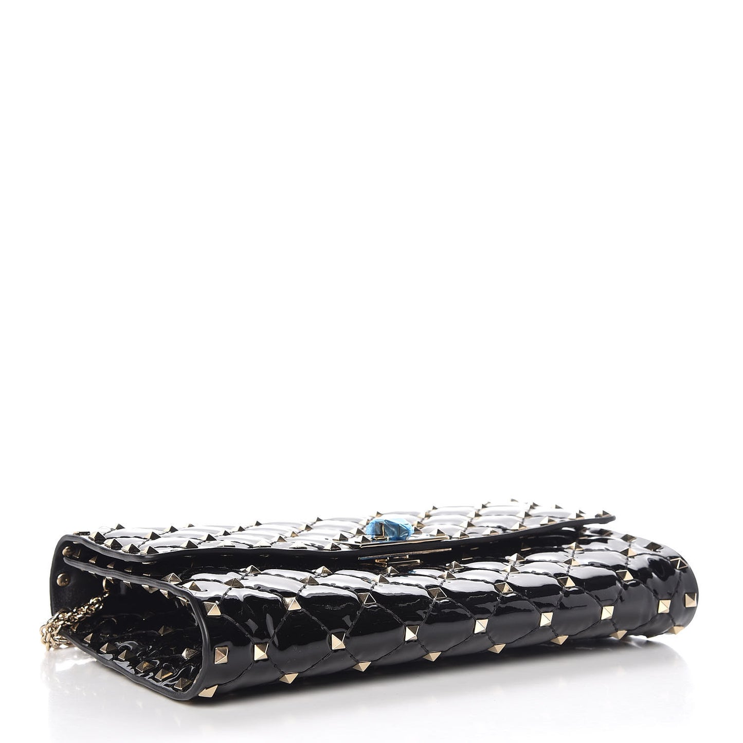 Patent Rockstud Spike Wallet on Chain Black