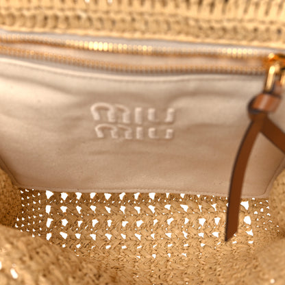 Miu Miu Raffia Crochet Woven Tote Bag Beige 5 of 10