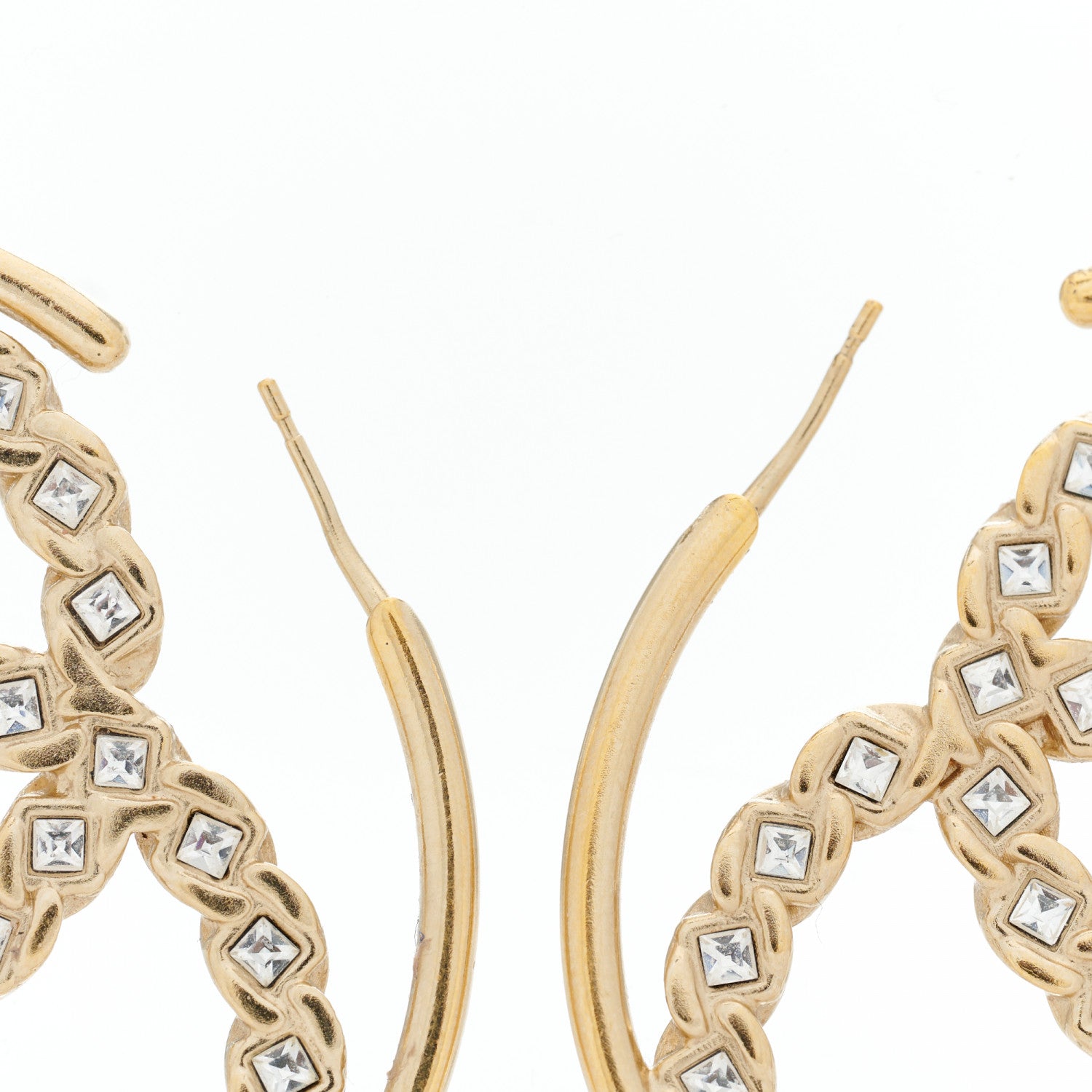 Chanel Crystal High Society CC Hoop Earrings Gold 3 of 5