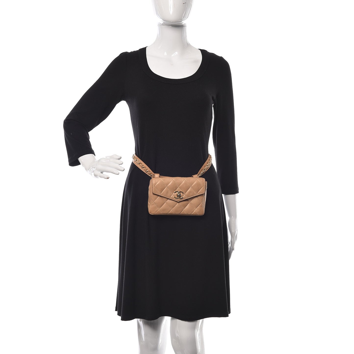 Lambskin Quilted Flap Waist Belt Bag Beige
